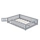 preview thumbnail 3 of 7, Full Size Floor Bed with Door & Fence, Montessori Floor Bed for Kids, Solid Wood Full Bed Frame for Girls Boys, Wood Kids Bed