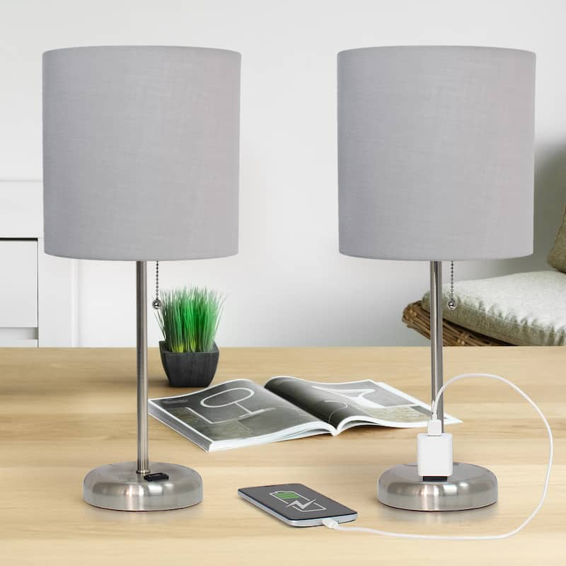 19.5" Modern Table Lamp with USB Charging Port and Fabric Shade for Home Office or Bedroom