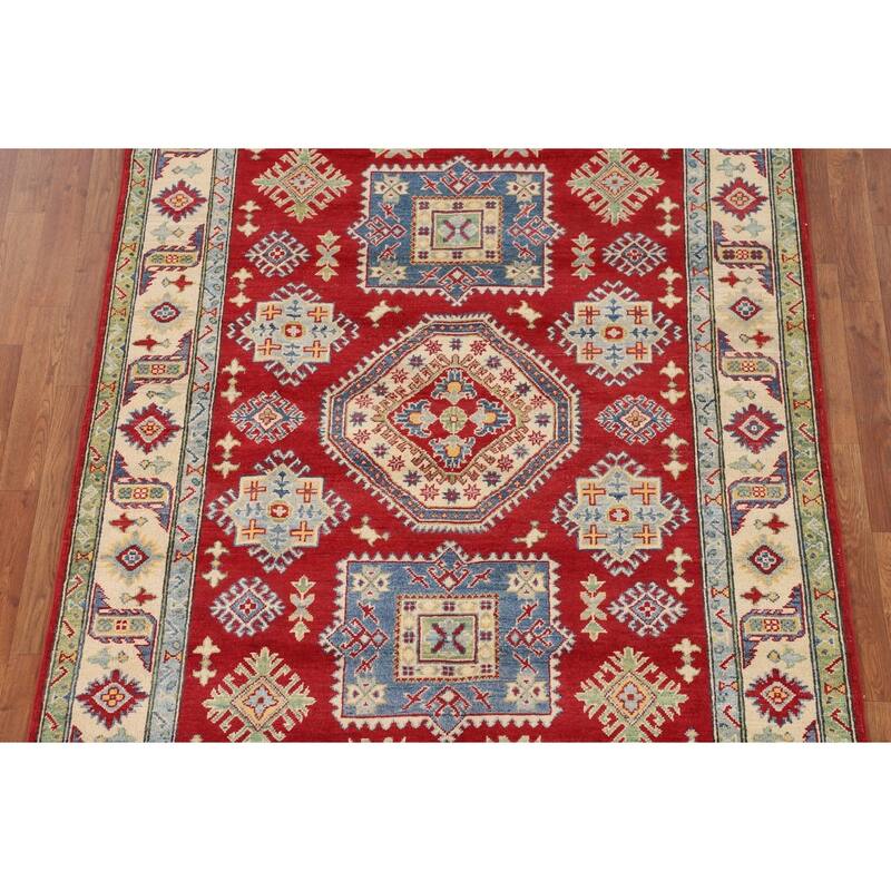Red Kazak Oriental Area Rug Handmade Geometric Wool Carpet - 5'1" x 6'9"