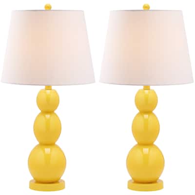 SAFAVIEH Lighting 28-inch Jayne Three Sphere Glass Yellow Table Lamp (Set of 2)