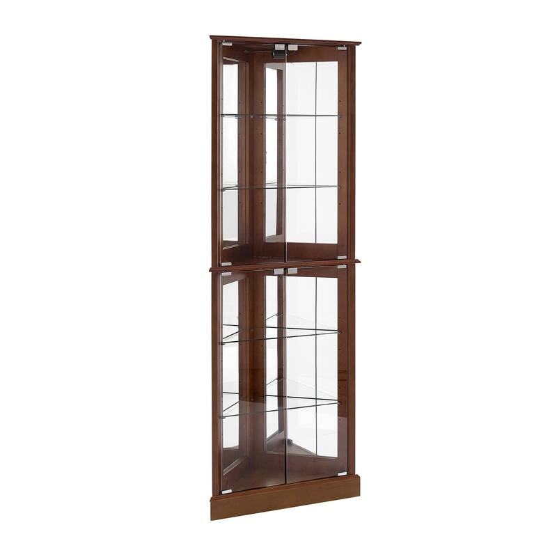 Corner Curio Cabinet with Lights, Floor Standing Display Cabinet with Adjustable Tempered Glass Shelves & Mirrored Back