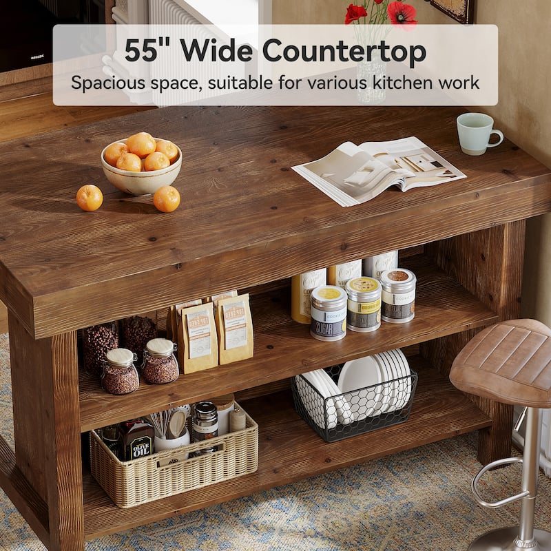 Solid Wood Kitchen Island, Open Storage Counter Height Table, Kitchen Dining/Living Room Coffee Bar Accent Island