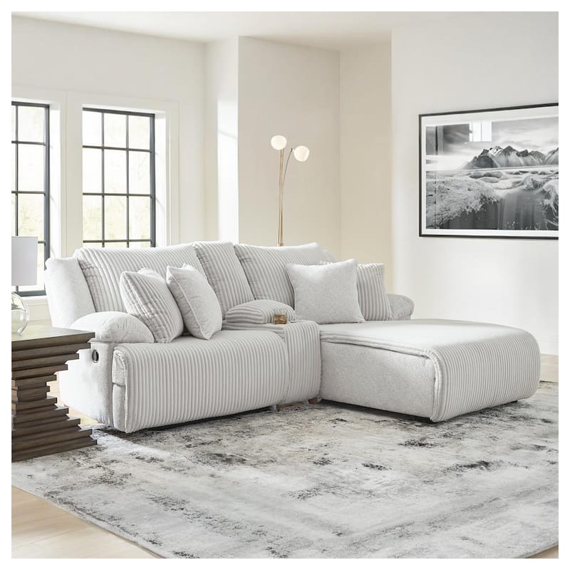Signature Design by Ashley Top Tier 3-Piece Reclining Sectional with Chaise - 105"W x 74"D x 41"H - Grey - Right Facing