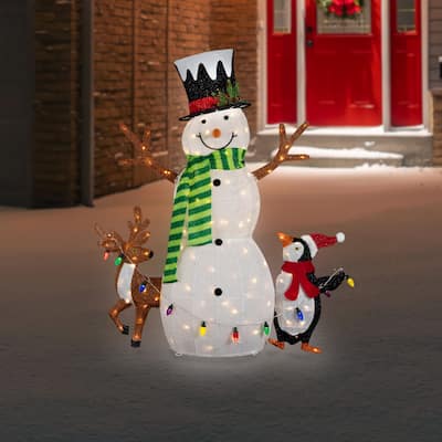 3D LED Lighted Snowman and Penguin Outdoor Christmas Decoration - 48" - Warm White