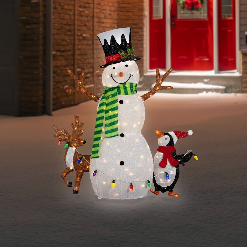 3D Lighted Snowman Penguin and Deer Outdoor Christmas Decoration - 48" - Warm White LED - 48