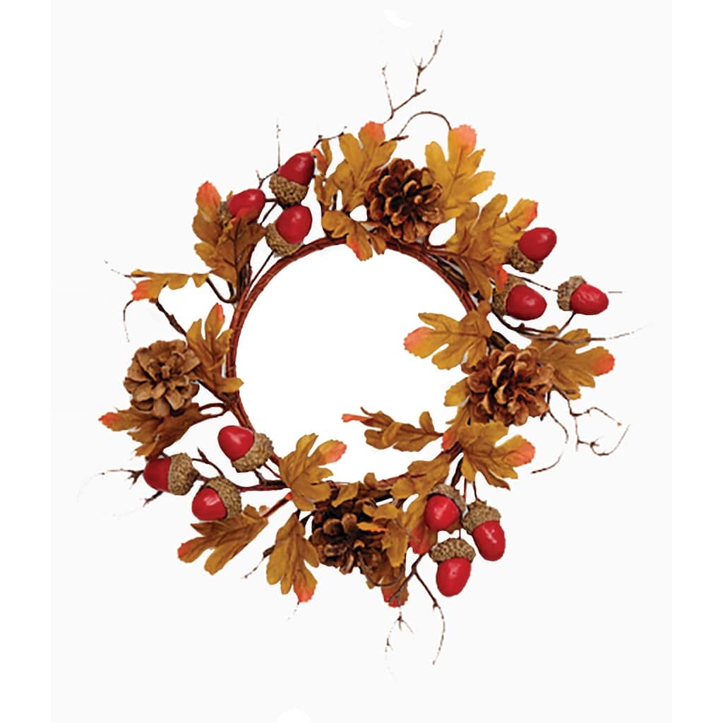 10" Fall Leaves Pine Cones & Acorn Candle Ring, Set of 2