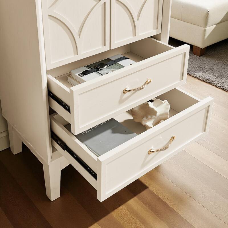 53.5" Tall Mid-Century Modern Storage Cabinet with Doors and Drawers, Retro Buffet Pantry Cabinet