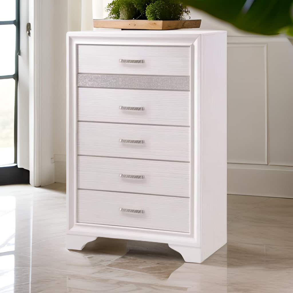 Wooden Drawer Chest with Hidden Jewelry Tray, White