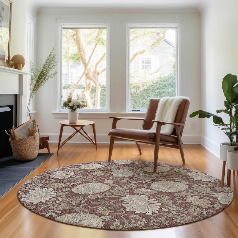 Premium Washable Super Soft Floral Mayfield Rug - Merlot - 8' x 8' - Round