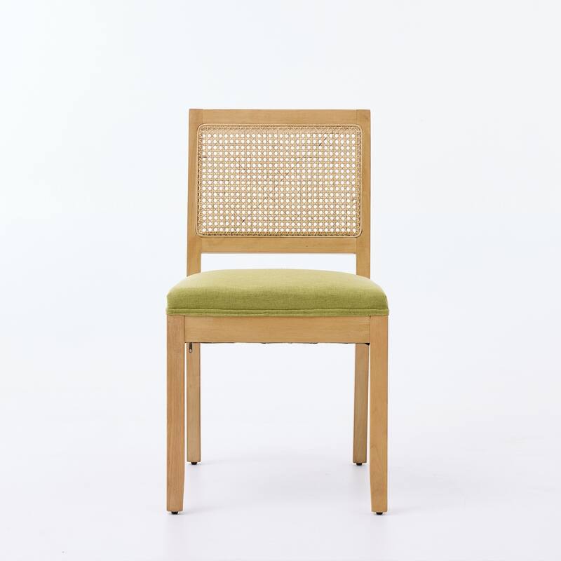 Roomfitters Upholstered Dining Chair Set of 2 with Rattan Back & Wood Legs, Modern Farmhouse Side Chair for Kitchen