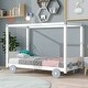 preview thumbnail 1 of 6, Modern Finish Style Twin Size Canopy Car-Shaped Platform Bed with Wheels and Slats White