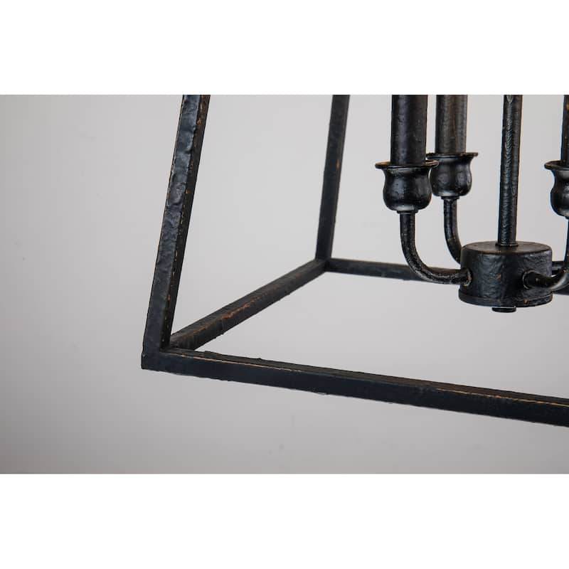Aged Black Forged Iron Finish 4-Light Cage Pendant
