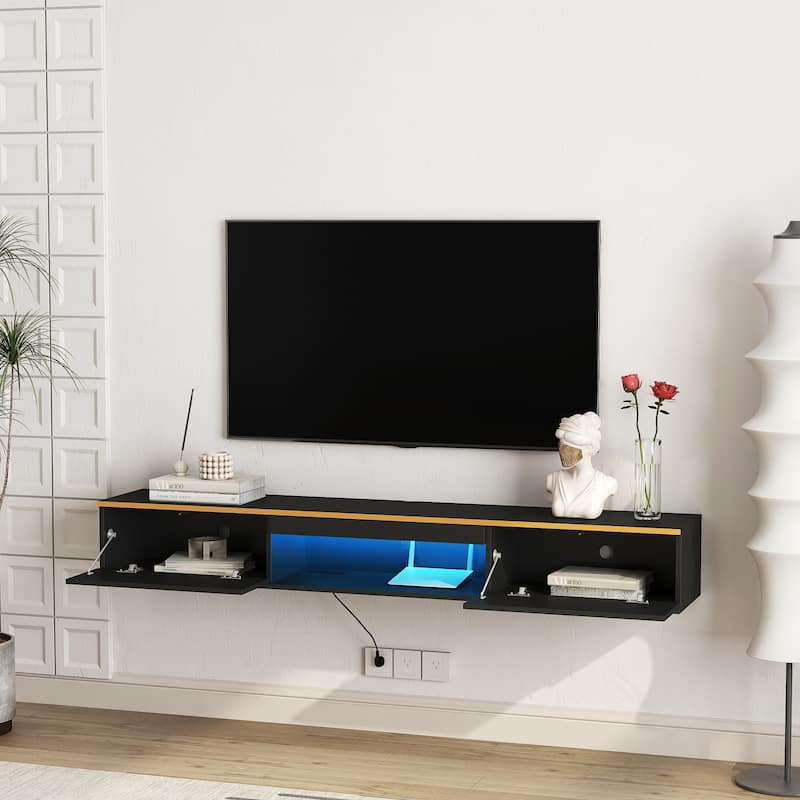 Floating TV Stand Wall Mounted with 16 Color LEDs,69" Modern TV Stand, Floating TV Cabinet Entertainment Center