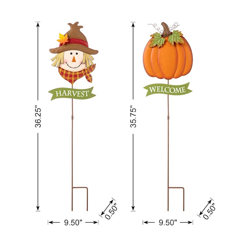 Glitzhome Fall Thanksgiving Metal Pumpkin Scarecrow Football Turkey Yard Stakes