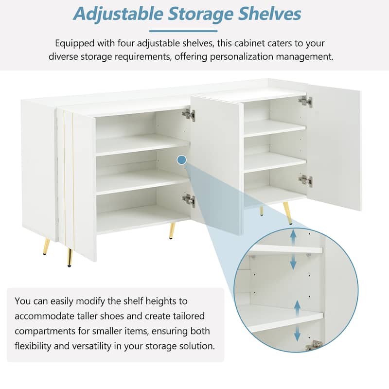 Luxurious Shoe Cabinet & 70" TV Stand, Minimalist Sideboard with Gold-Line Doors, 4 Adjustable Shelves, 62.9" W