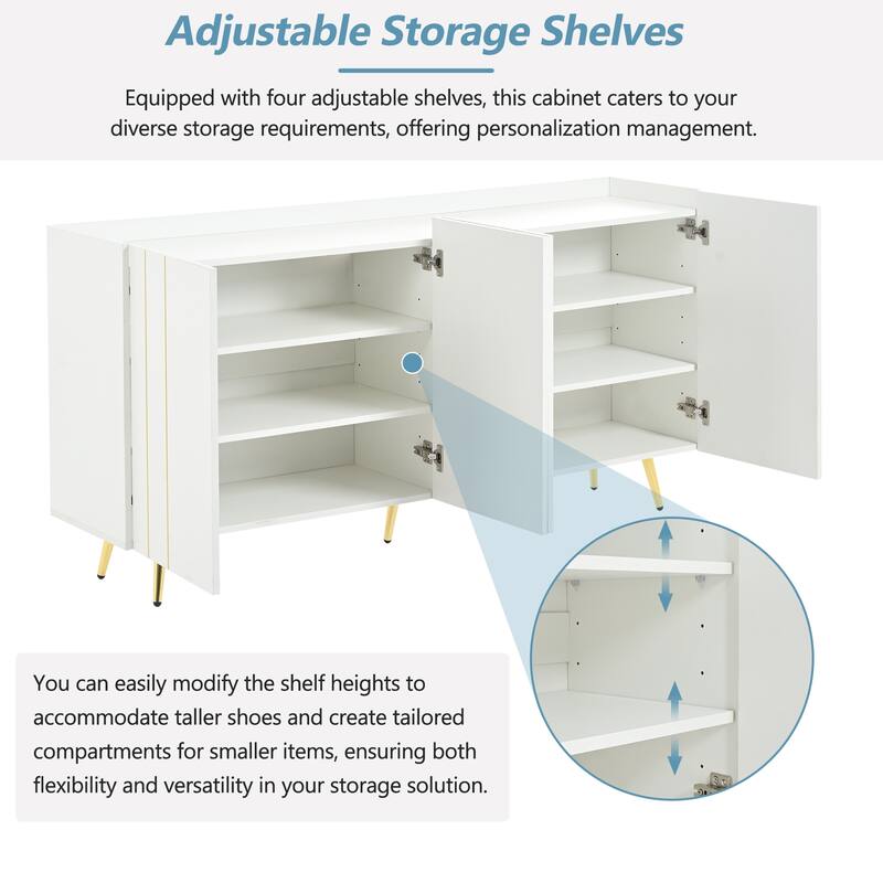 Wood Shoe Cabinet for Entrance, Modern Narrow Cabinet with Gold Metal Legs, Adjustable Shelves, Decorative Hallway Console