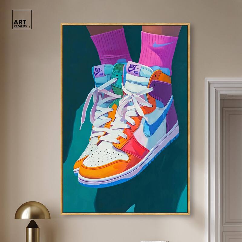 Colorful Sneaker Jump Canvas by Art Remedy