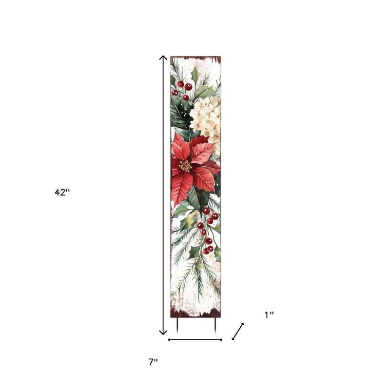 HomeRoots 42" Green Red And White Solid Wood Christmas Poinsettia Garden Stake