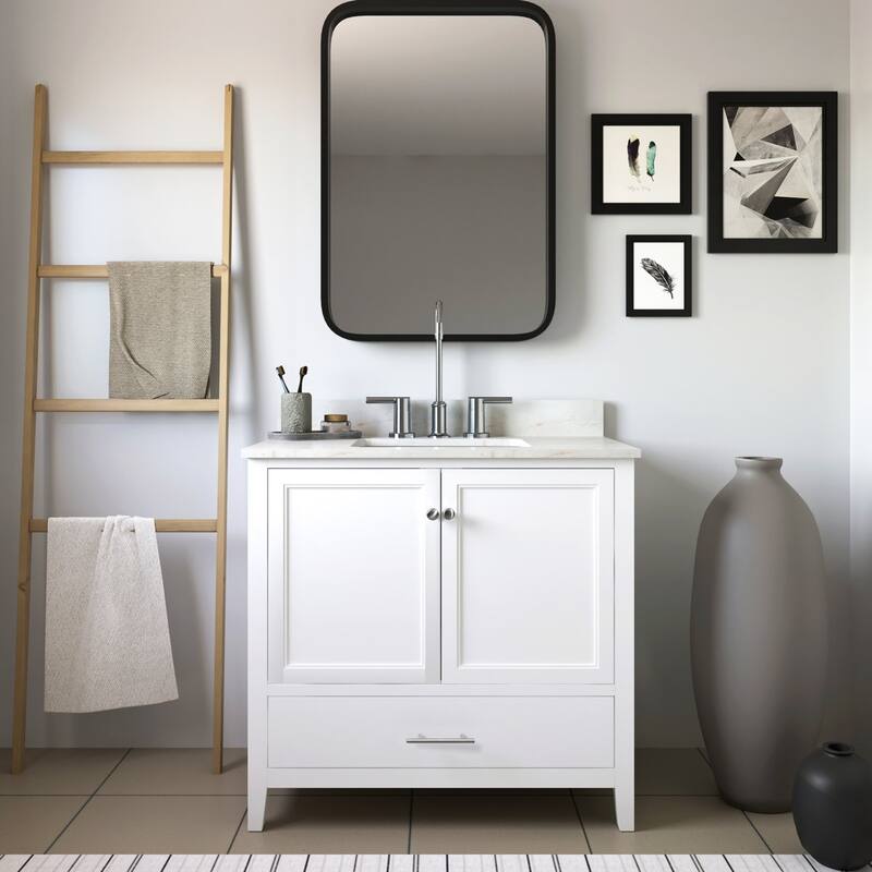 222 Fifth Park Slope White 36-Inch Bathroom Vanity, 2-Doors And 1-Drawer, Brushed Nickel Hardware - 36"