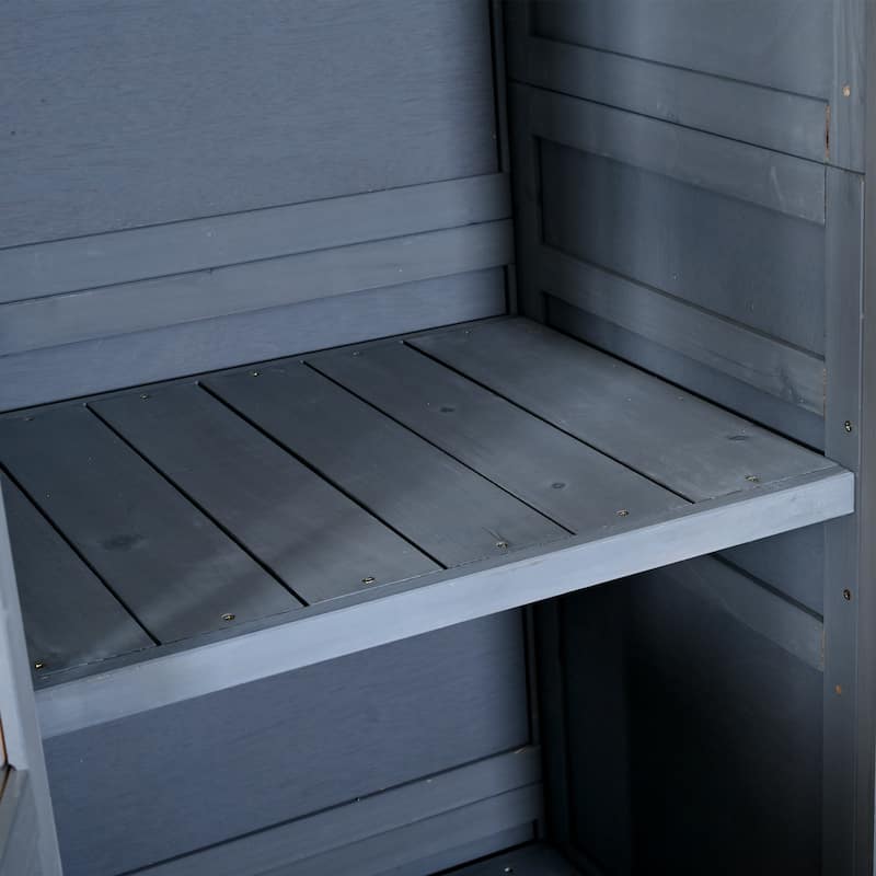 72" Large Patio Garden Shed with Waterproof Roof, Outdoor Storage Cabinet with Workstation & Hooks