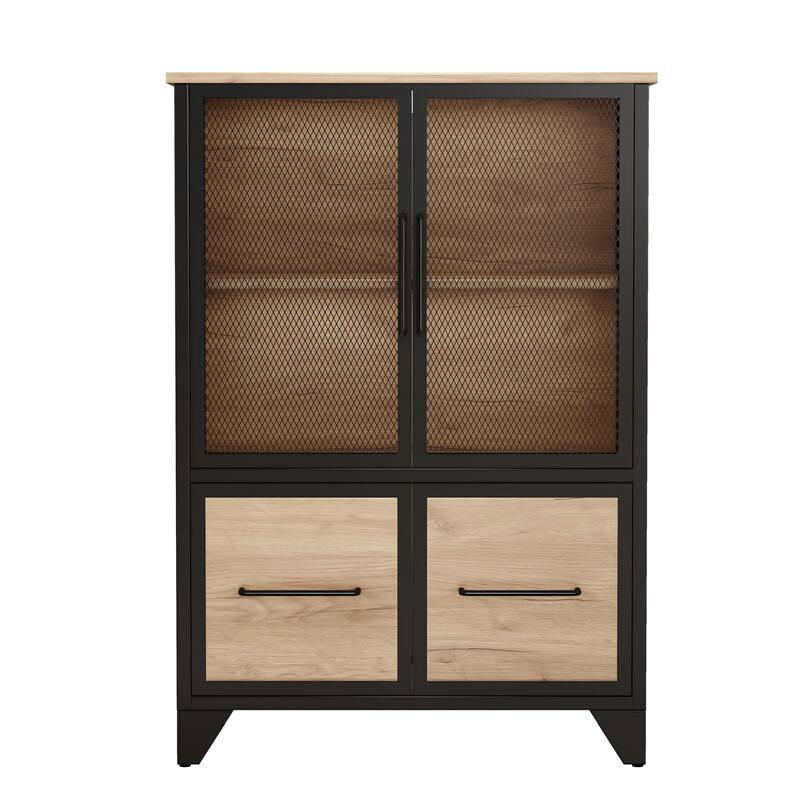 Storage Cabinet With 4 Iron Doors,Black Metal Handle,Sideboard With Adjustable Shelf,Black Sturdy Metal Frame and Metal Legs