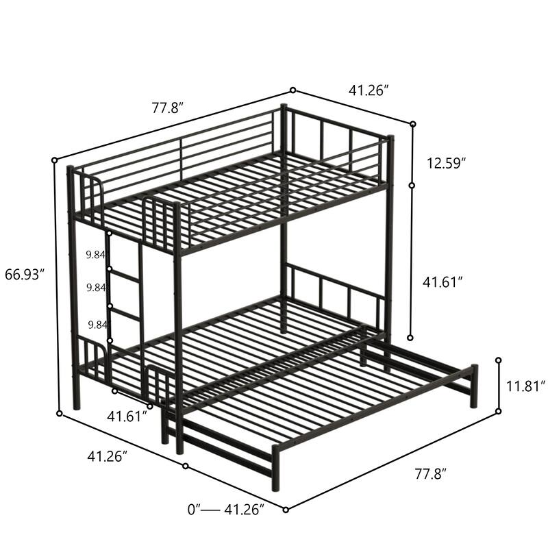 Space-Saving Twin Metal Bunk Bed with Guardrail and Built-In Ladder, Convertible Frame for Bedroom