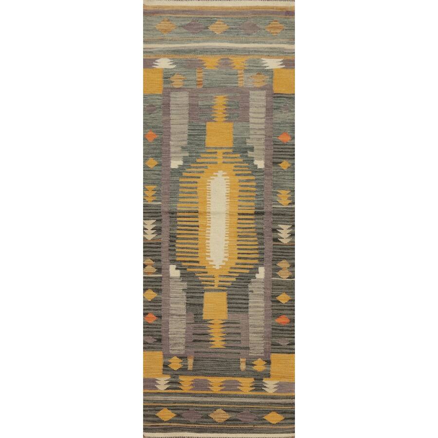 Hand Woven Oriental 100% Wool Carpet Southwestern Tribal Multi-Colored Kilim Runner Rug - 7' 9'' X 2' 0''