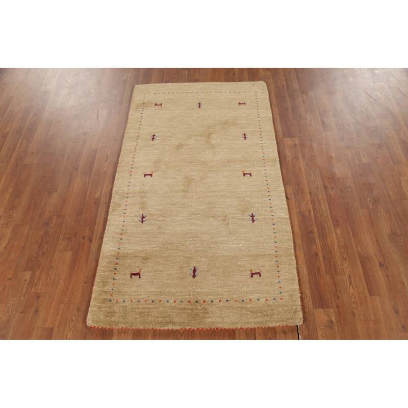 Gabbeh Indian Accent Rug Hand-Knotted Oriental Beige Wool Carpet - 2'11"x 5'3"