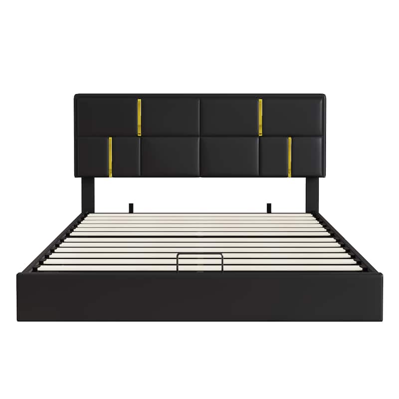 Modern Elegance 2-Piece Bedroom Set with Lift-Up Storage Platform Bed and Gold-Leg Ottoman by Harper&Bright Designs