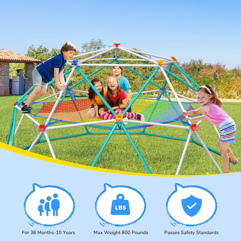 Climbing Dome with Climbing Cargo Net, 10 ft Dome Jungle Gym with Hammock for Kids Outdoor Playset Backyard - 10ftx10ft