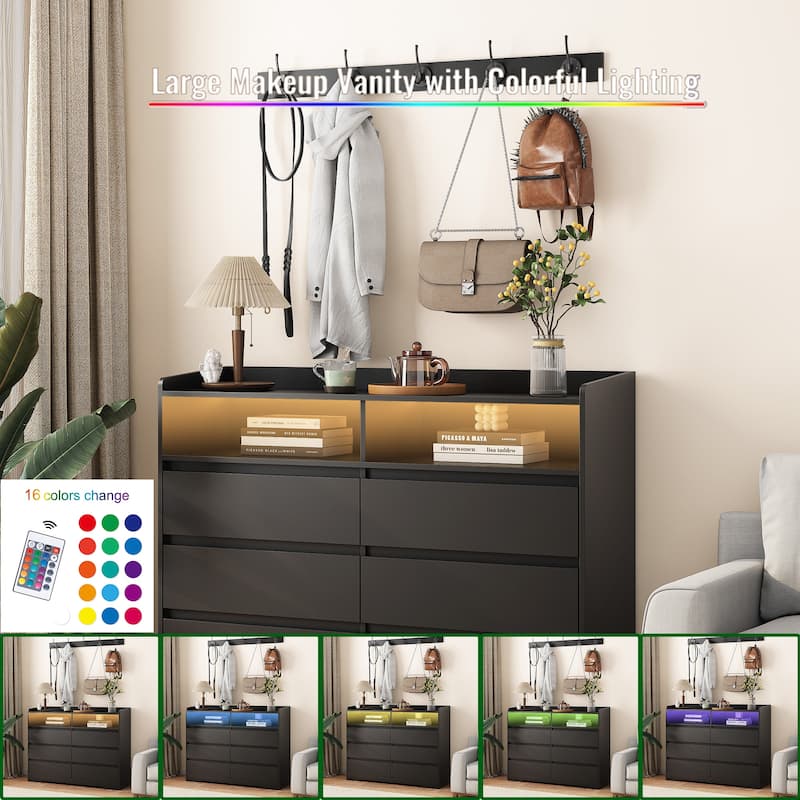 6-Drawer Double Dresser with LED Lights Chest of Drawers