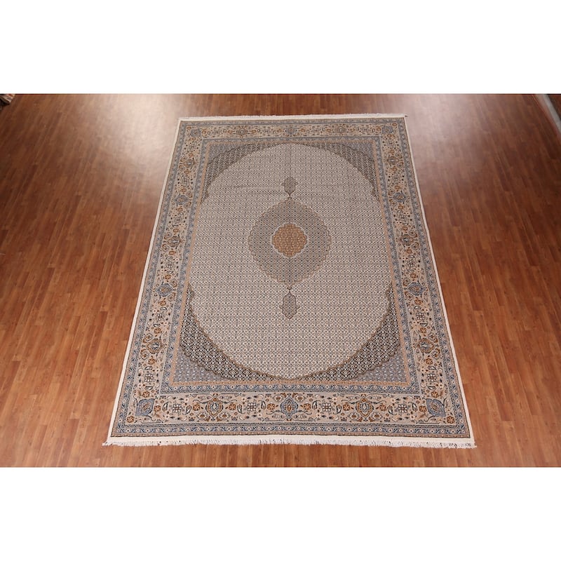 Traditional Kashan Turkish Area Rug Machine Made Beige Carpet - 9'9" x 13'1"