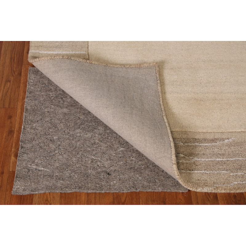 Solid Beige Modern Gabbeh Indian Area Rug Hand-Tufted Wool Carpet - 5'3" x 7'7"