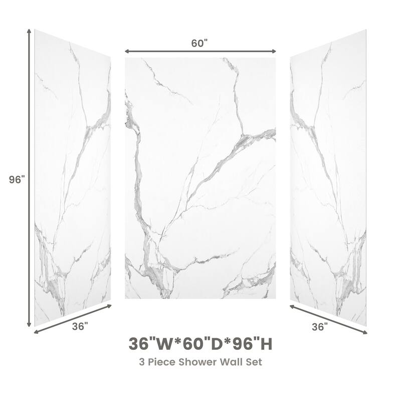 3-Piece Glue-Up SMC Composite Alcove Shower Wall Surround Kit, Waterproof Easy-Clean Shower Panels