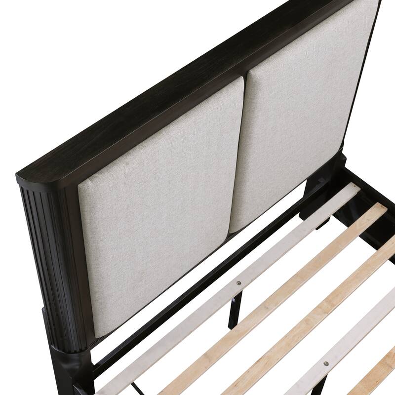Charcoal Finish Bedroom Storage Bed Dresser Mirror Set Wooden Furniture