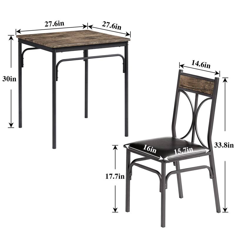 VECELO Modern 3/5-piece Dining Set Tempered Glass Top and Wood Top, Steel Dining Table and Chair Set of 2/4