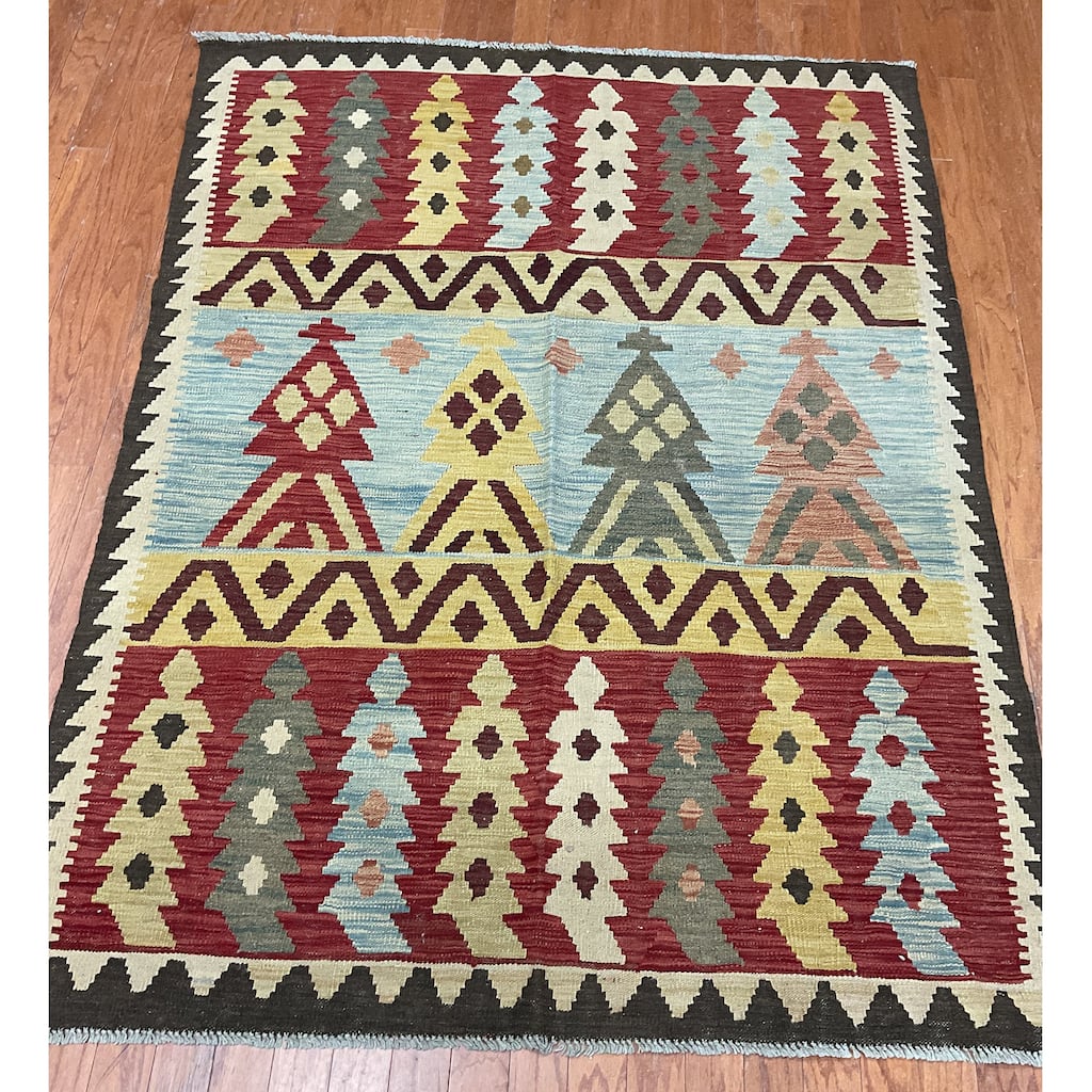 HERAT ORIENTAL Hand-woven Tribal Kilim Wool Rug - 4'10" x 6'5"