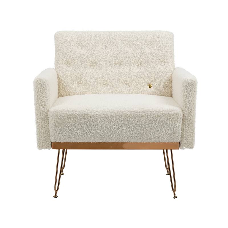 Velvet Upholstered Armchair Single Sofa Modern Tufted Reading Chairs Gold Metal Leg Wingback Chairs for Living Room Bedroom
