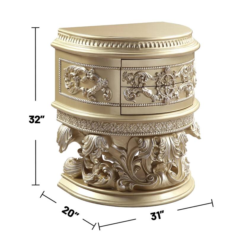 2 Drawers Resin Nightstand in Champagne Silver Finish