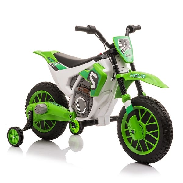 slide 2 of 49, Kids 12V Electric Motorcycle Ride-On Toy with Training Wheels and Safe Start for Ages 3-6. Green