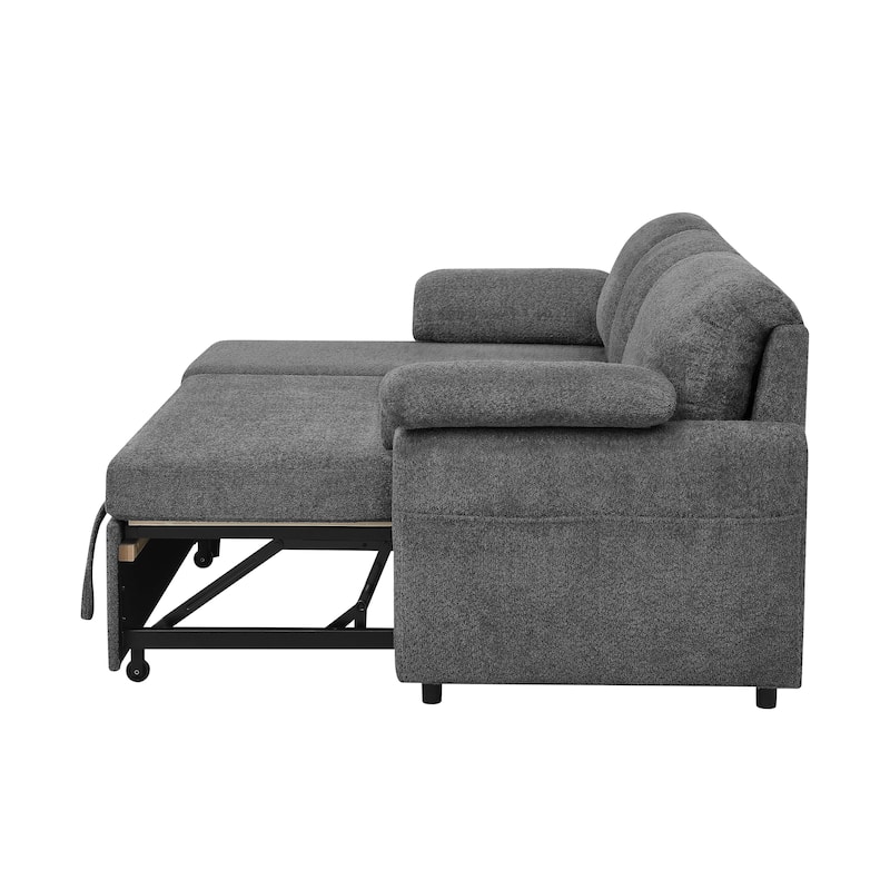 3 in 1 Convertible Sleeper Sofa Couch, 86.2 Inch L Shaped Sectional Sofa with Built In Storage Chaise and Pull Out Bed