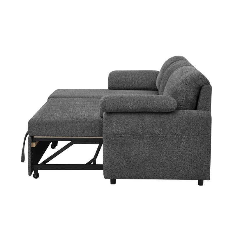 3-in-1 Pull-Out Convertible Sofa Bed with Storage, Gray, Polyester