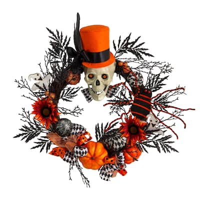 30" Spider and Skull with Top Hat Halloween Wreath - 30