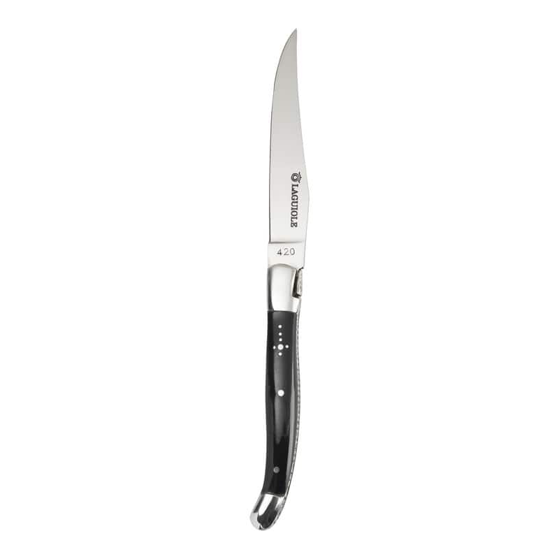 AU NAIN Laguiole Steak Knives with Black Horn Handles, Set of 4