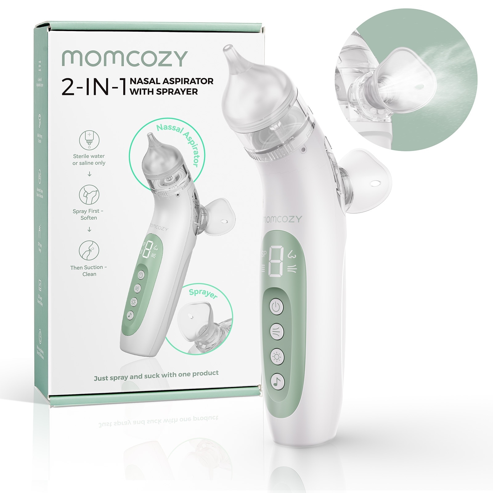 Momcozy 2-in-1 Spray & Suction Electric Nasal Aspirator - Green 