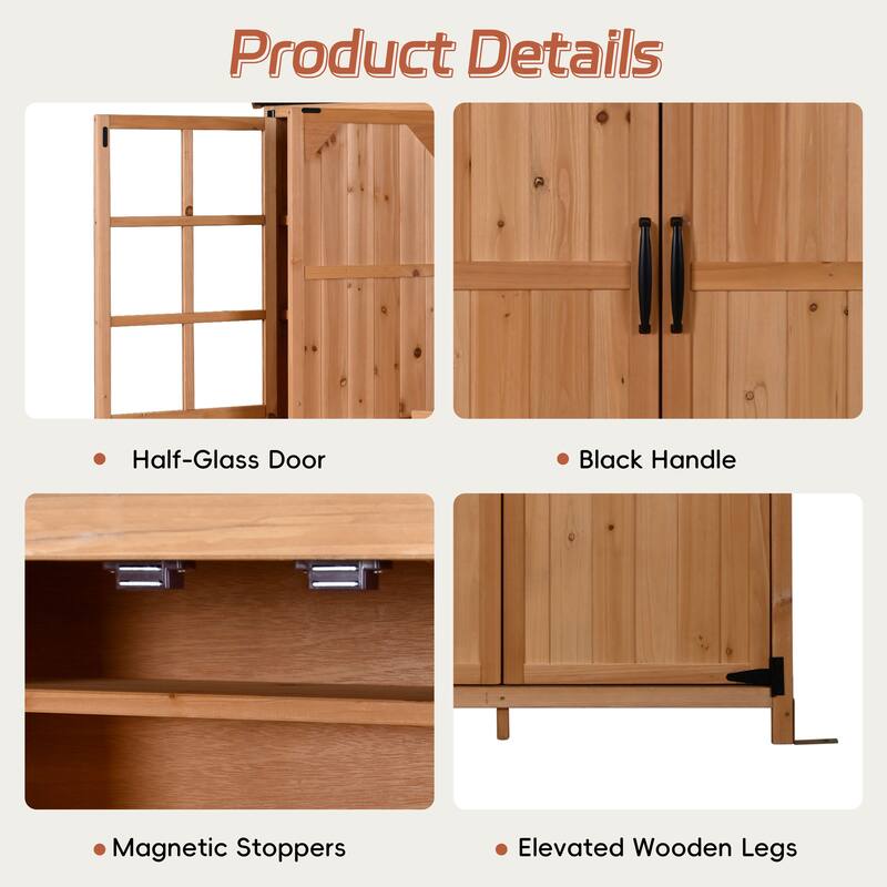 72" Large Patio Garden Shed with Waterproof Roof, Outdoor Storage Cabinet with Workstation & Hooks