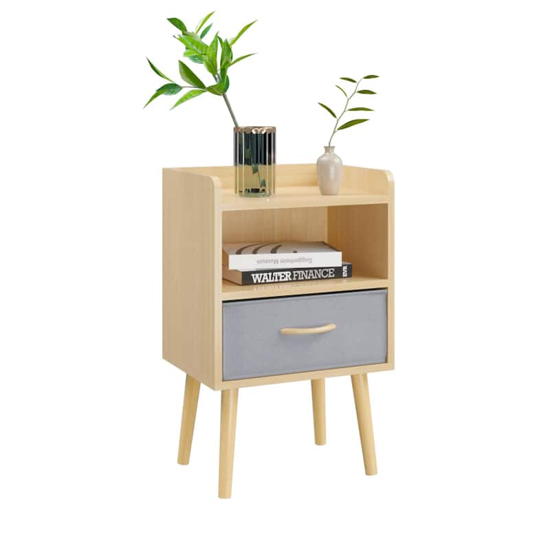 Anmytek Light Wood Nightstand with Open Shelf Storage,2-Tier Storage End Table,Wood Side Table with Storage Cabinet