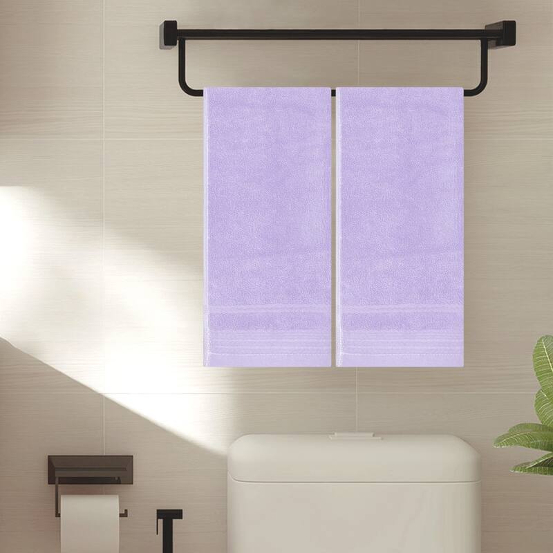 2 Pack Striped Pattern Hand Towels Set, Comfort and Quick Drying Towel for Bathroom, Gym, Camp 14" x 30" - Purple