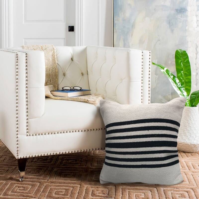 Handwoven Reversible Striped Square Throw Pillows - 22" - White and Black - Set of 4