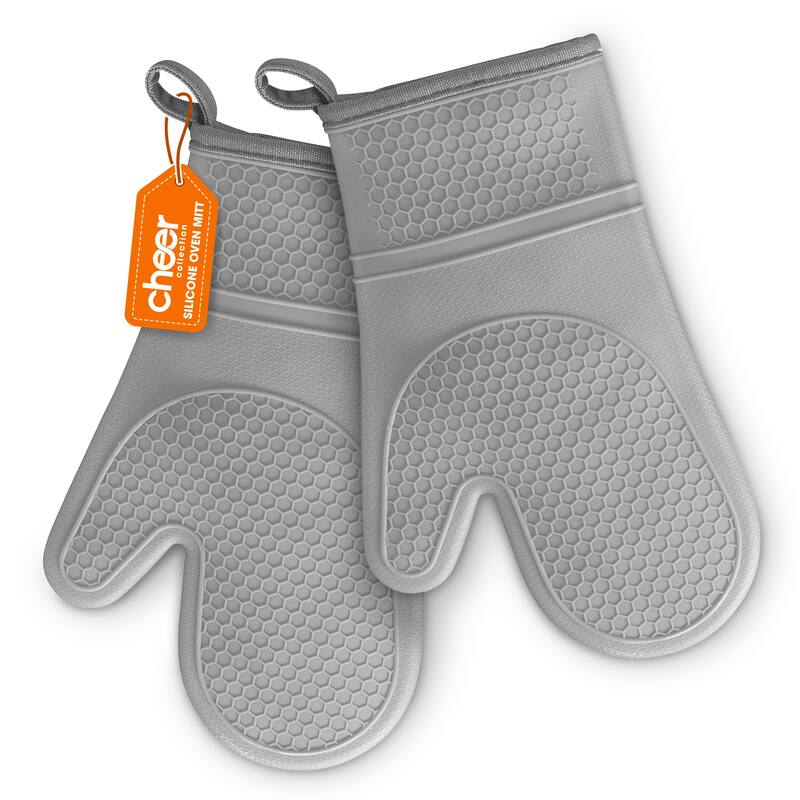 Cheer Collection Silicone Oven Mitts with Soft Cotton Lining (Set of 2)